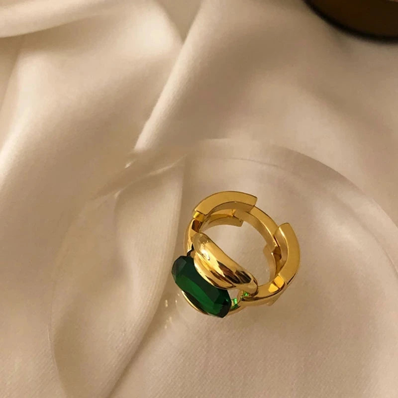 SC Gold Plated  925 Sterling Silver Fine Jewelry New Trend Korean Ring Set Fashion Green Gem Rings for Women