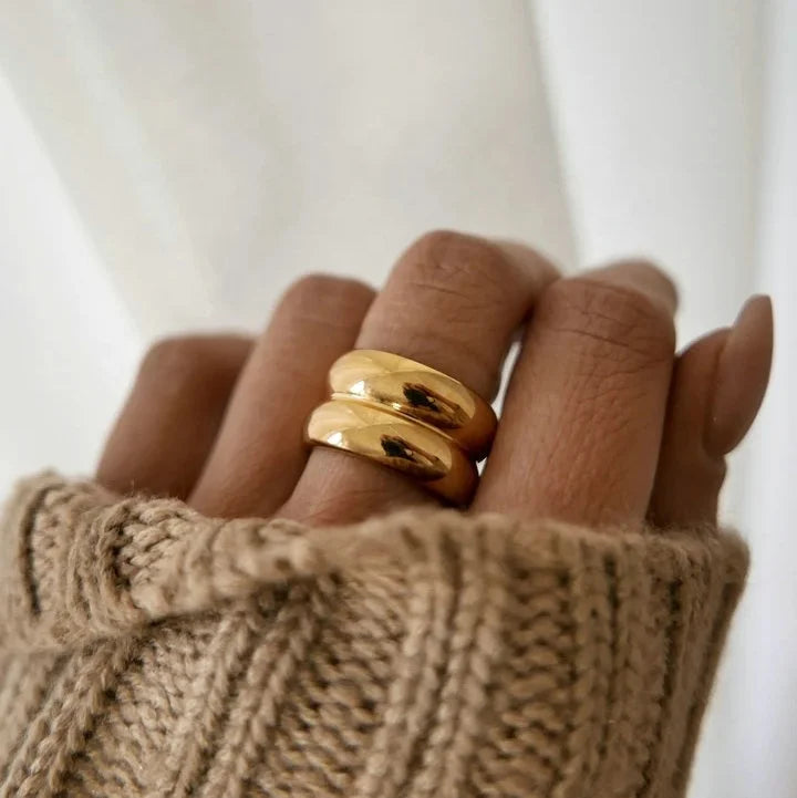 13mm Wide Stainless Steel Smooth Wedding Band Chunky Ring Gorgeous Gold Bold Ring for Ladies