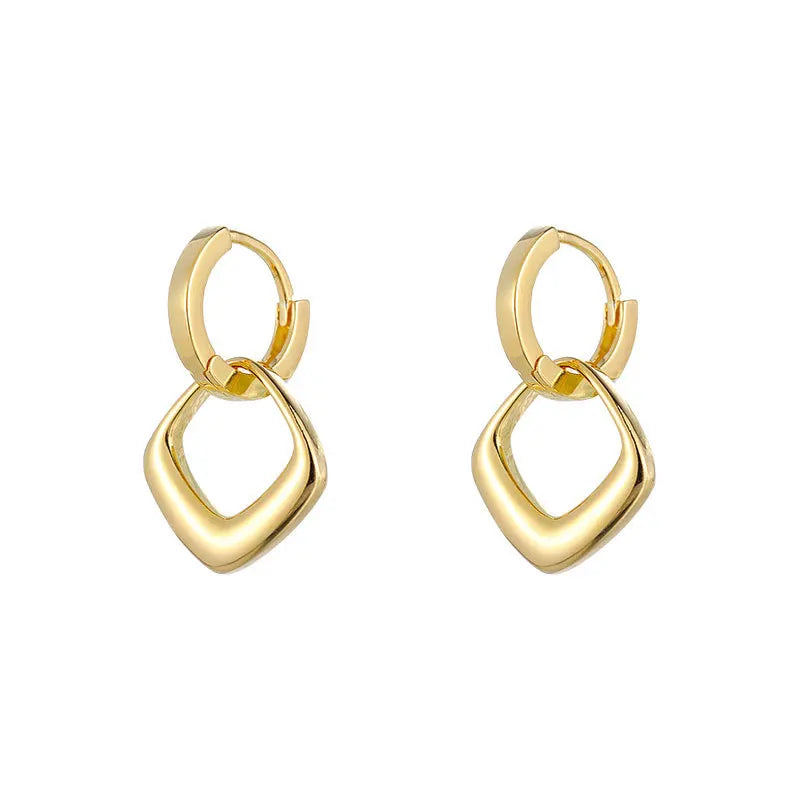 Fine Jewelry 925 Silver Hoop Earring Women 18K Gold Plated Real Sterling Silver Double Geometric Diamond Earrings Jewelry