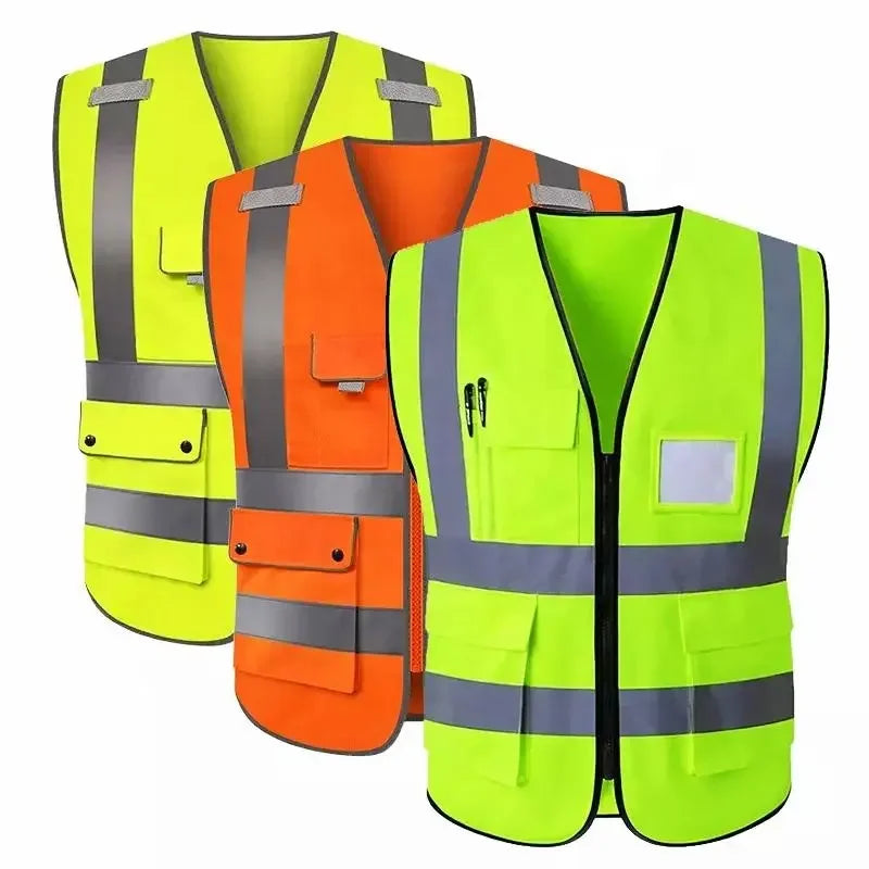 Security Jacket Construction High Visibility Multi Pockets Colorful Reflective Safety Work Vest