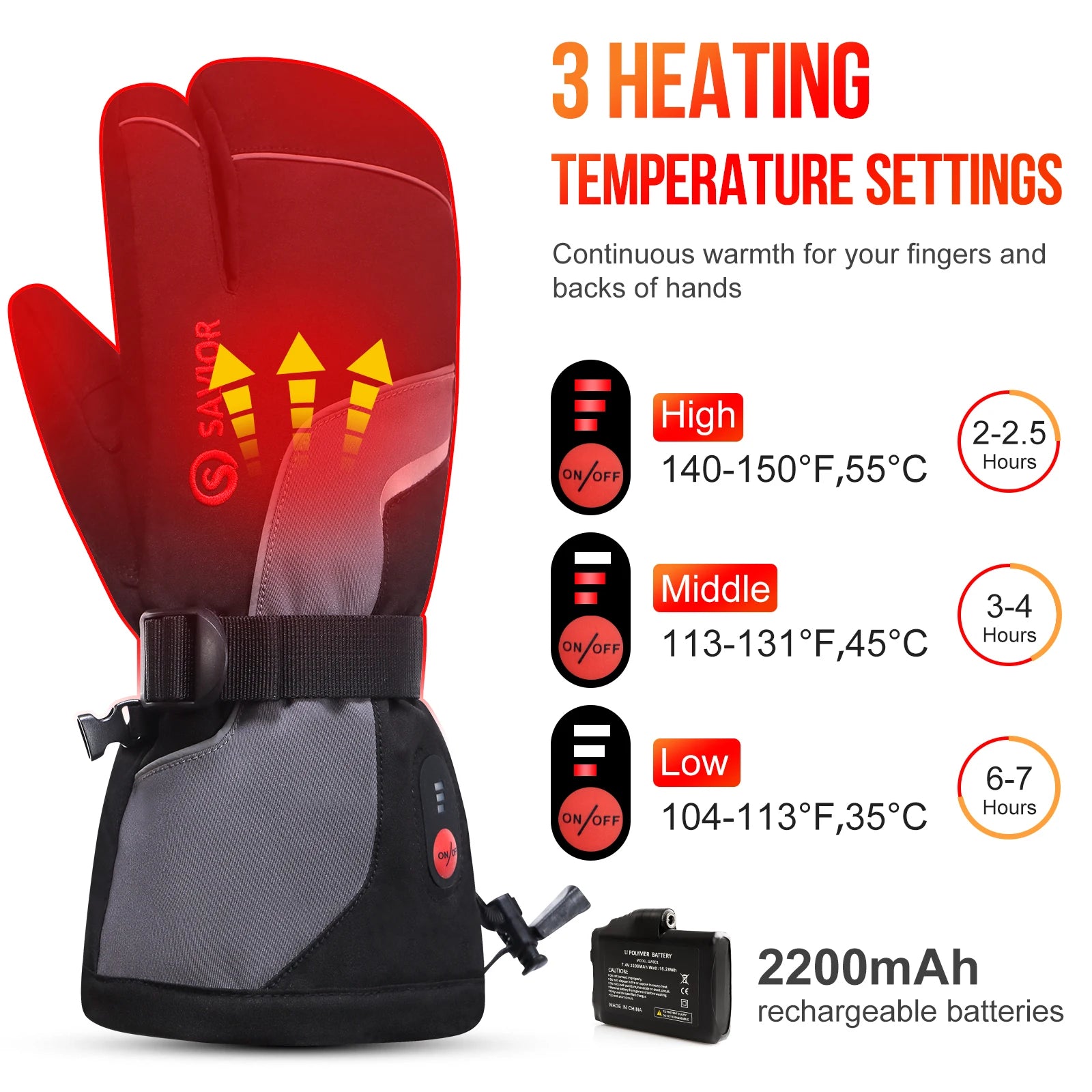 Winter Outdoor Electric Heated Microfiber Gloves Anti-Slip Grip Durable Design Thermal Insulated for Snowboarding