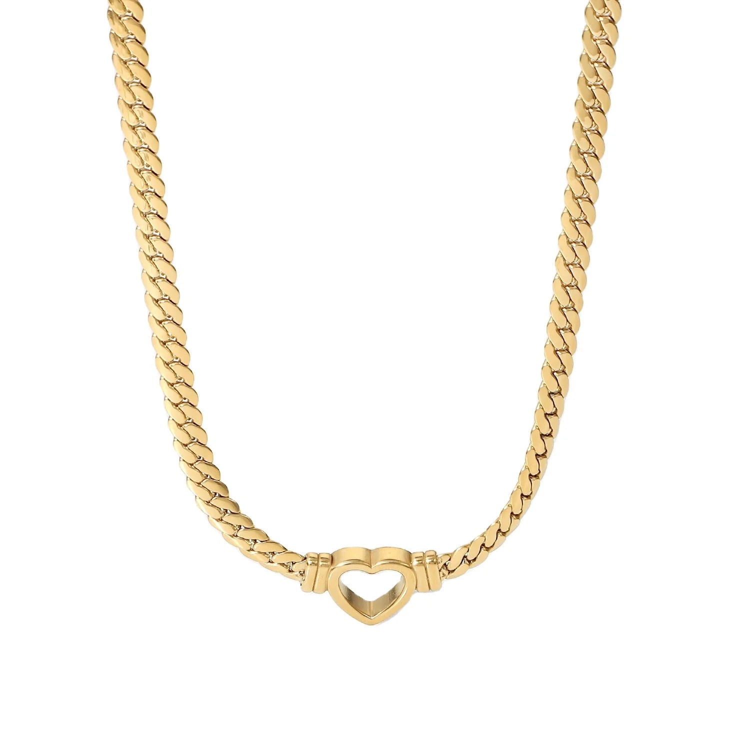 New Trend 14K Gold Plated Jewelry Stainless Steel Cuban Chain Hollow Heart Necklace Wedding Love Heart