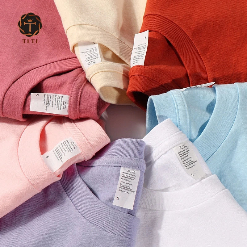 TITI Low MOQ Quality Plain Cotton Tshirt Bulk Ecofriendly Blank Men's Clothing T-Shirt Heavyweight Cotton Knit T Shirt