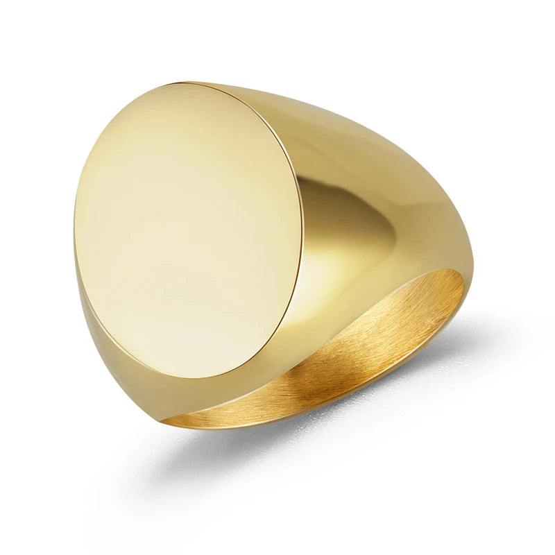 Hip Hop Jewelry Men's Geometric Oval Ring Gold Black Blue Stainless Steel Signet Rings Male Jewelry