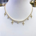 NZ1232 18k Gold Plated Brass CZ Diamond Micro Pave Evil Eyes Star Heart Cross Dangle Charms Pendant Chocker Necklace