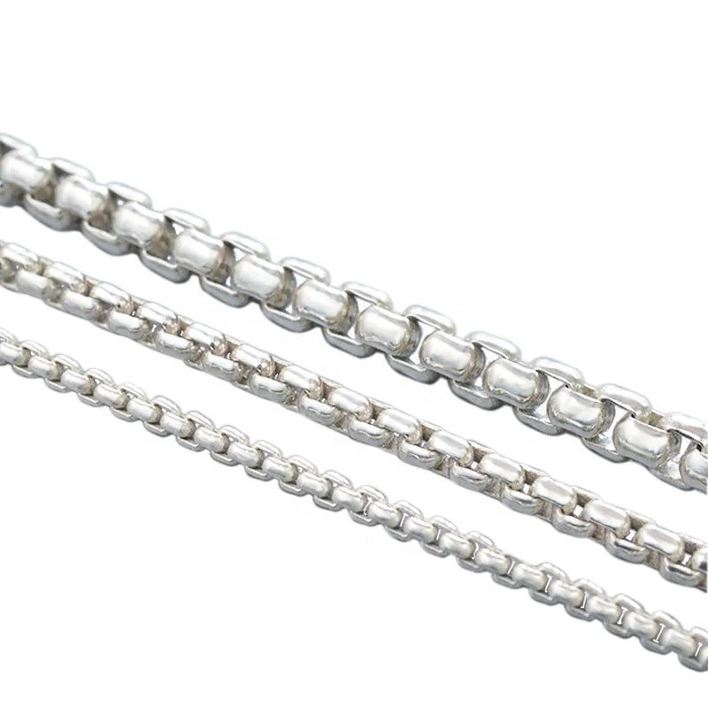 Wuqie Customized Men Women Silver Jewelry Accessories Rolo Silver Chain Link Round Box Chain