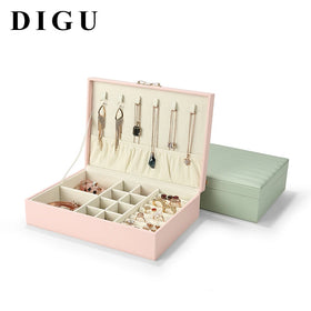 Digu Solid Single Layers Packaging Pink Large Jewelry Storage Box With Lock Pu Leather Jewelry Box for Ring/Gift Storage