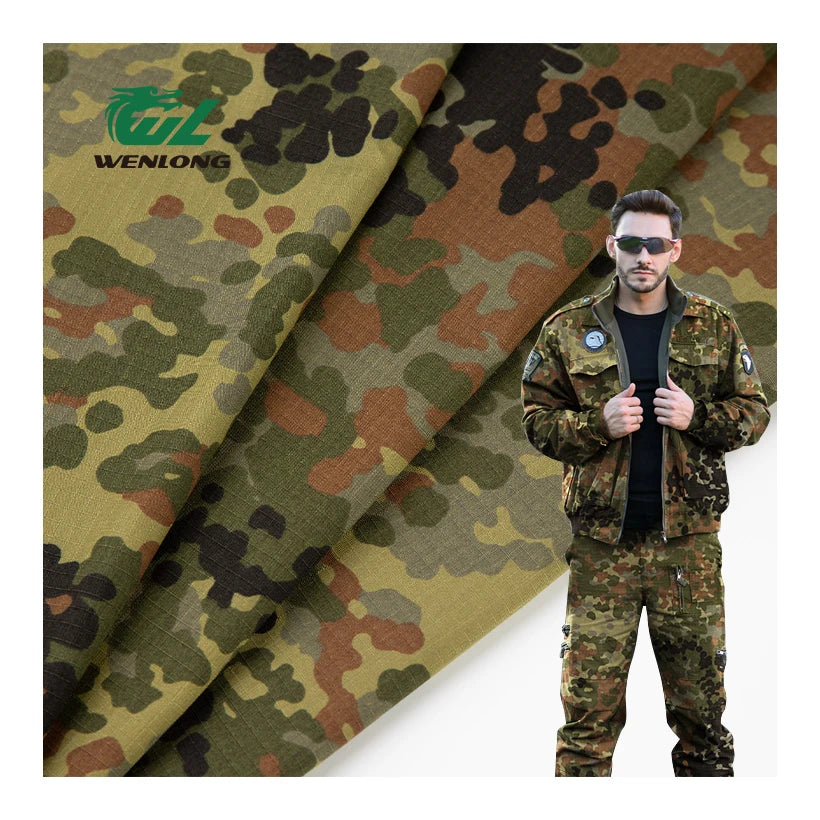T/C 8020 Poly/Cotton Flecktarn Camouflage Ripstop WR Tear-Resistant Fabric for Tactical Garment