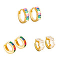 Baguette Zircon Stone Hoop 925 Sterling Silver Jewelry Women Girl Colorful Earrings