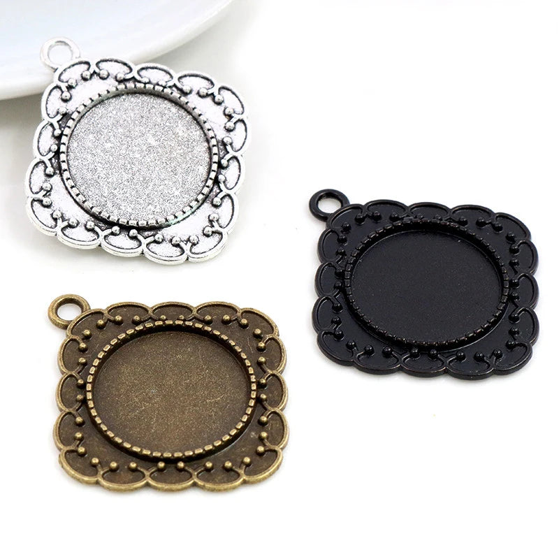 20mm Inner Size Antique Silver Plated and Bronze Colors Plated Classic Style Cabochon Base Setting Charms Pendant