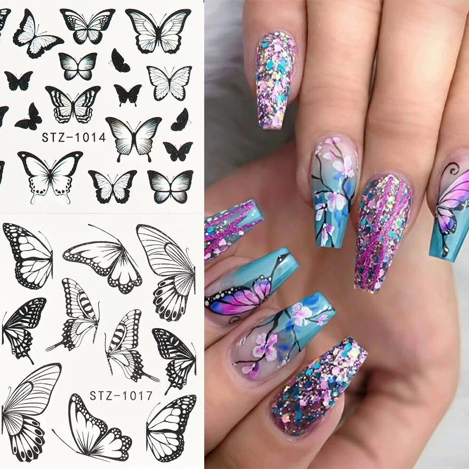 Floral Nail Design Sticker for Nails Spring Summer Nail Beauty Products Nal Art Decoration Black Stickers