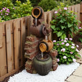 Hot Sale 4-Tier Pottery Stack Resin Hand-painted Model Fountain LED Light Multi-Color Textured Jars Design Indoor Water