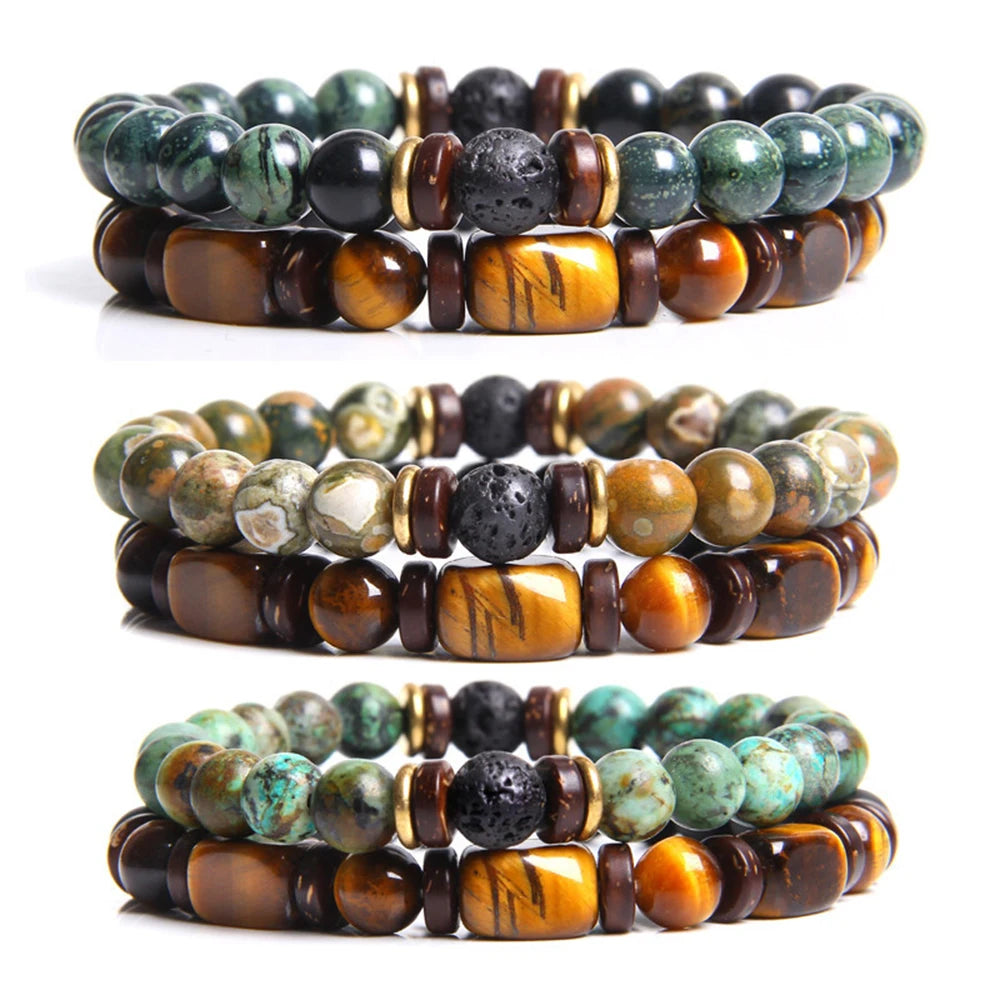 Fashion Jewelry Bohemian Diy Natural Stone Beaded Long Distance Couple Bracelet Set for Women Men