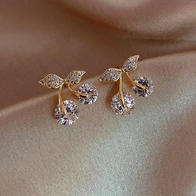 Zircon Diamond-Studded Cherry Earrings Female Fashion Trend Temperament Small Earrings New Fashion Fruit Alloy Earrings