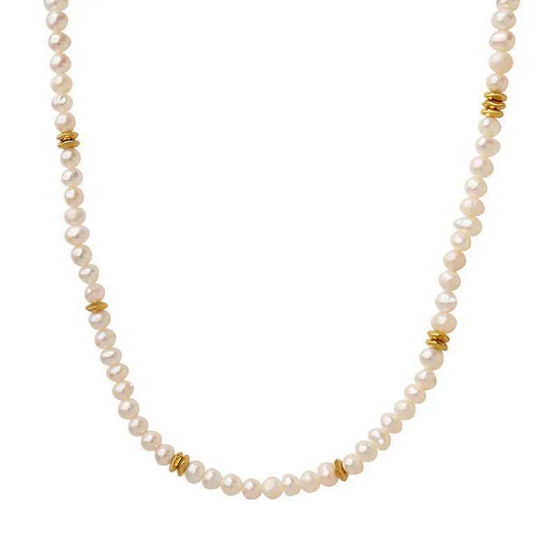 French Irregular Fresh Water Pearl Link Stainless Steel Bead Personality Temperament Exquisite Elegant Pearl Necklace