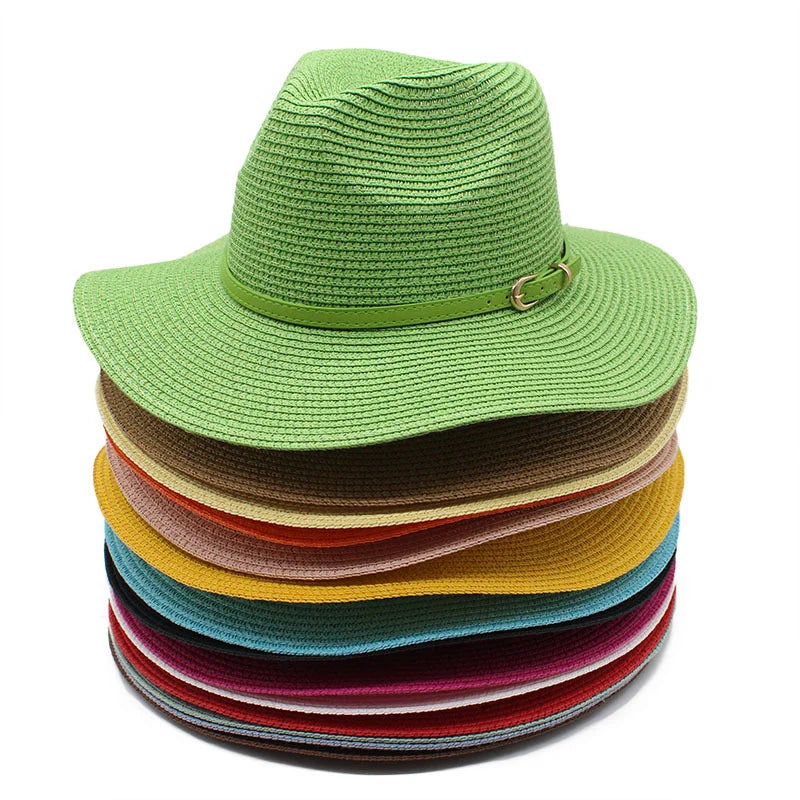 Best Selling Large Brimmed Floppy Straw Hats Custom Logo Panama Men's Jazz Hat Fedora Women's Beach Travel Sun Hat