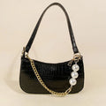 2023 Summer Fashion Women's Candy Multicolor PU Leather Underarm Hobo Shoulder Bag with Chains Pearl Two Straps Zipper Closure