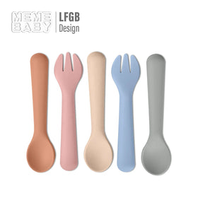 BPA Free Silicone Child Study Table Manner Kids Tiny Spoon and Fork Gift Set Hard Handle Baby Spoon Fork Travel Set