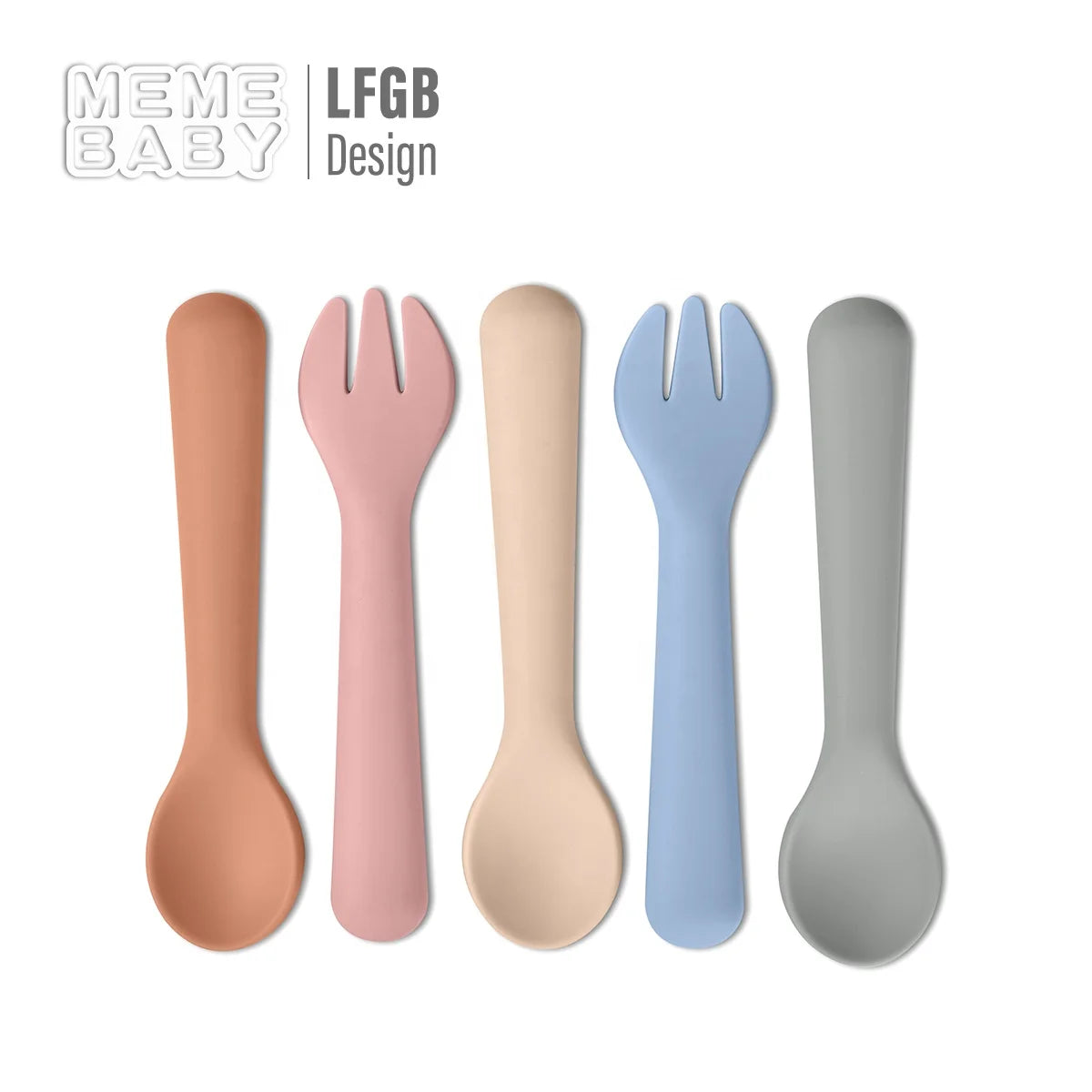 BPA Free Silicone Child Study Table Manner Kids Tiny Spoon and Fork Gift Set Hard Handle Baby Spoon Fork Travel Set