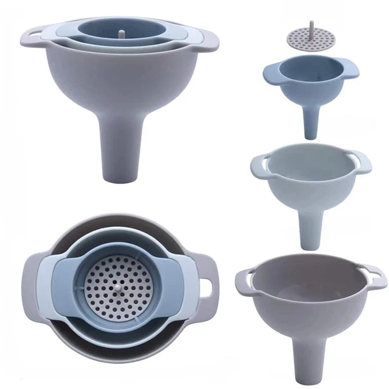 Multifunction 4 in 1 Kitchen Plastic Oil Funnels Set for Filling Bottles