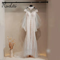 Ruolai QW02057 Mermaid Detachable Long Sleeves Beaded Lace Wedding Bridal Dress Gown With Pearls