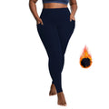 Custom Logo High Waist Black Fleece-Lined Yoga Pants for Women Plus Size Winter Warm Leggings with Pockets