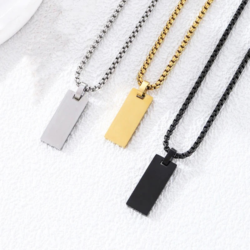 Fashion Stainless Steel Blank Bar Necklace for Men Waterproof Silver Gold Black Custom Laser Engraving Blanks Pendant Necklace
