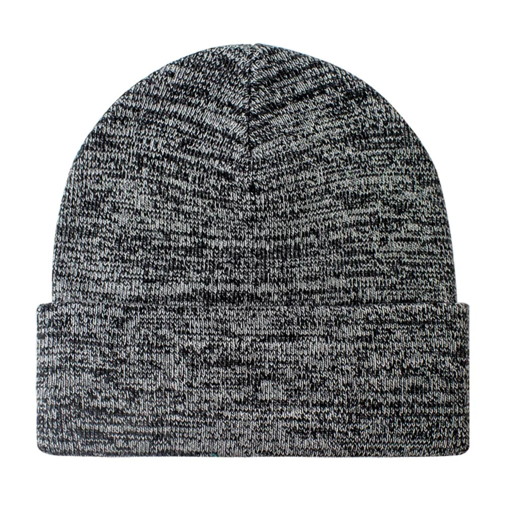 Melange Color Cuff OEM Custom Logo Winter Soft Elastic Warm Acrylic Knit Mens Beanie Hats