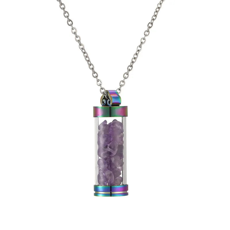 2023 MIENTER Jewelry Natural Gemstone Perfume Necklace Crystal Amethyst Quartz Gem Stone Bottle Necklace