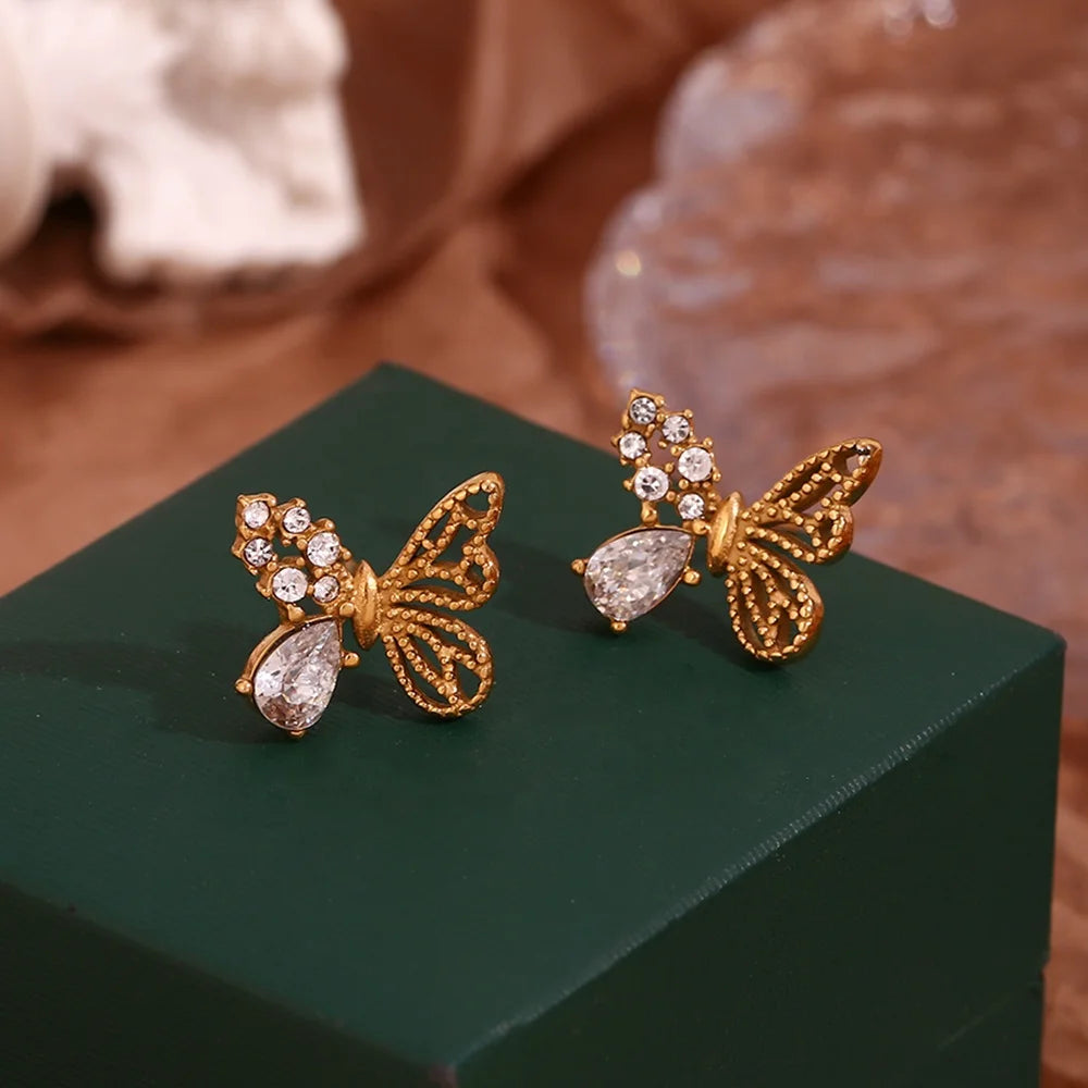 Butterfly Stud Earrings for Women Gold Plated Earings Jewelry Women Anti Tarnish Stainless Steel Jewelry Custom