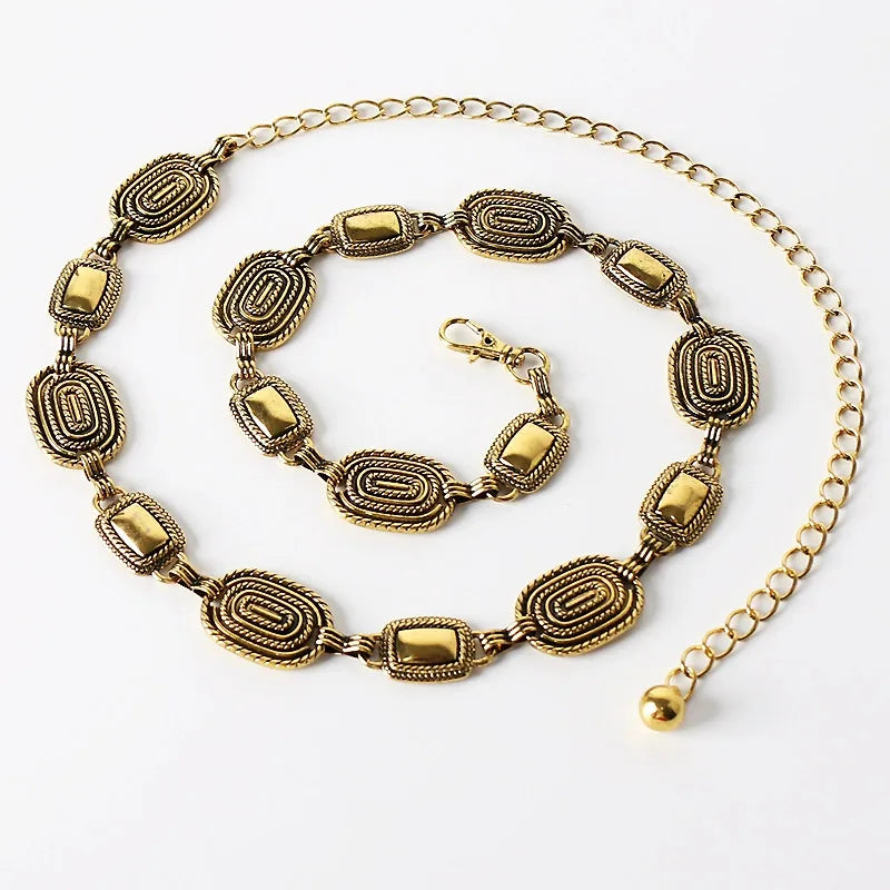 Retro Fashion Ladies Decorative Chain Belt Bronze Antique Silver Metal Waist Chain