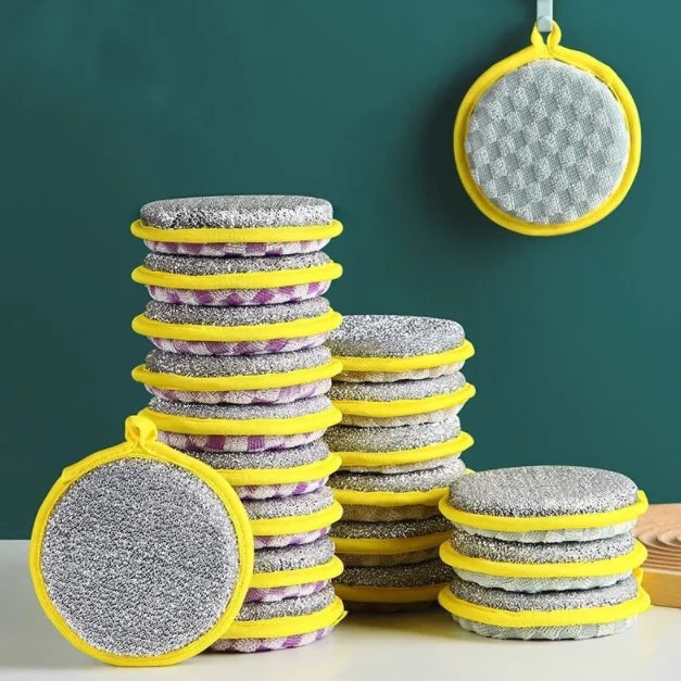 Round Double-Sided Kitchen Dish Washing Sponges for Household Cleaning of Pans Pots