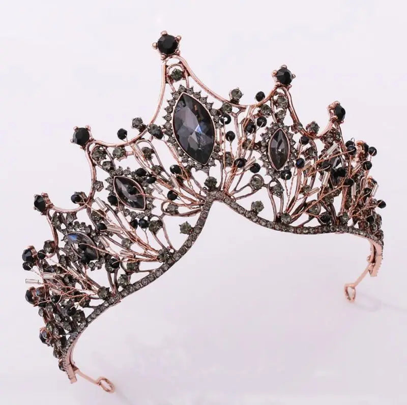 Shining Crystal Gold Alloy Wedding Tiara Beauty Queen Crown with Rhinestone Black Pageant Bridal Accessory MegaBDM