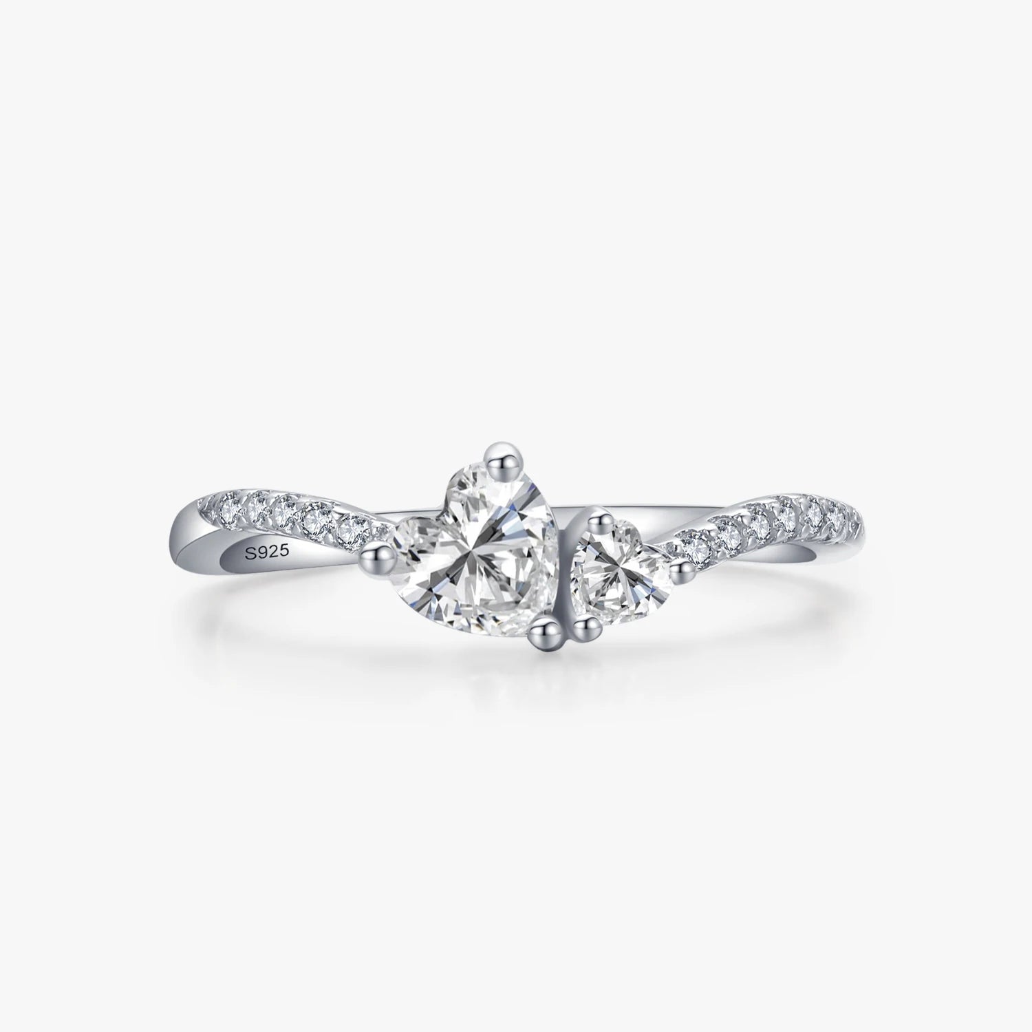 Ailmay Genuine 925 Sterling Silver Line Fashion Love Heart Clear CZ Finger Ring for Women Wedding Engagement Fine Jewelry
