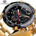 Forsining New Stainless Steel Three Dial Design Mens Racing Sport Automatic Wrist Watches Top New Luxury  Mechanical Watches