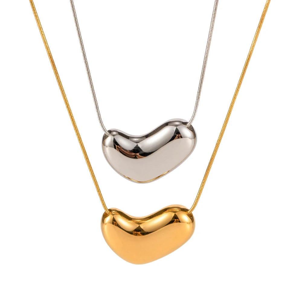 New Arrival 18K Gold Plated Stainless Steel Herringbone Snake Chain Smooth Heart Shape Pendant Necklace