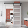 Kinmade 36in X 84in 5-panel Glass Barn Door with 6.6ft Sliding Door Track Kit PVC Veneer MDF Solid Wood Composite