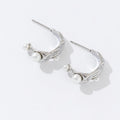 Vintage Pearl Inlaid Design Jewelry Non-Tarnish Stainless Steel Silver Plated Crumpled Texture Stud Earrings