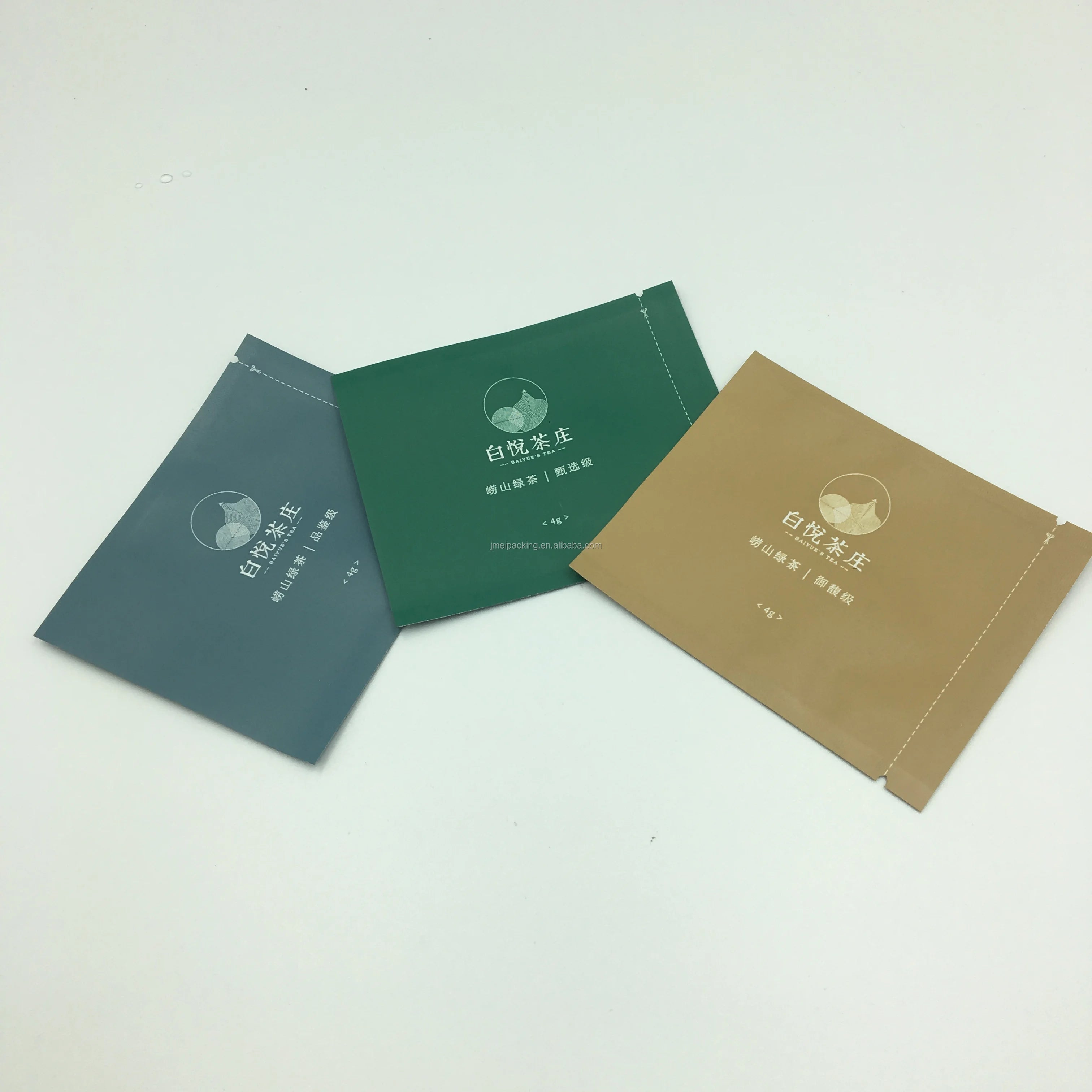 Custom Logo Coffee Sachet Packaging Bags Mini 3 Side Sealing Tea Bag Paper Sachet With Tear Notch