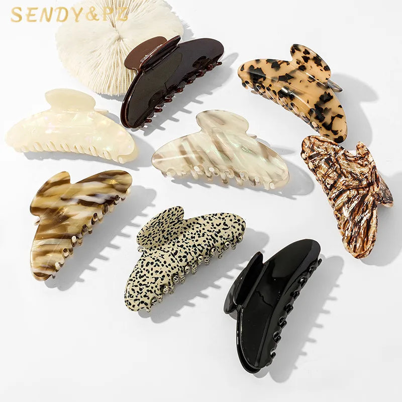 New Design Leopard Tortoiseshell Acetate Hair Claw Clips Headdress French Retro 10cm Hairpin Shark Clips Girl Hair Accessories