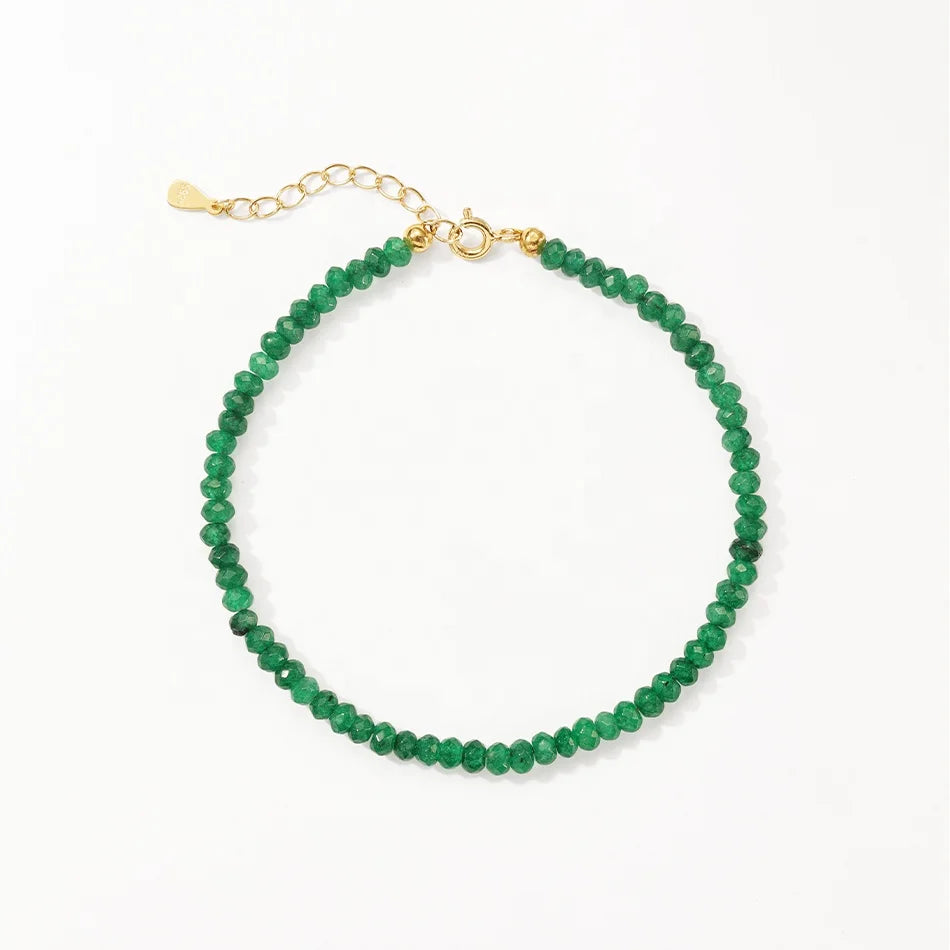 Nagosa Fashion Jewelry 925 Sterling Silver Natural Stone Green Jade Charm Beaded Bracelets for Women