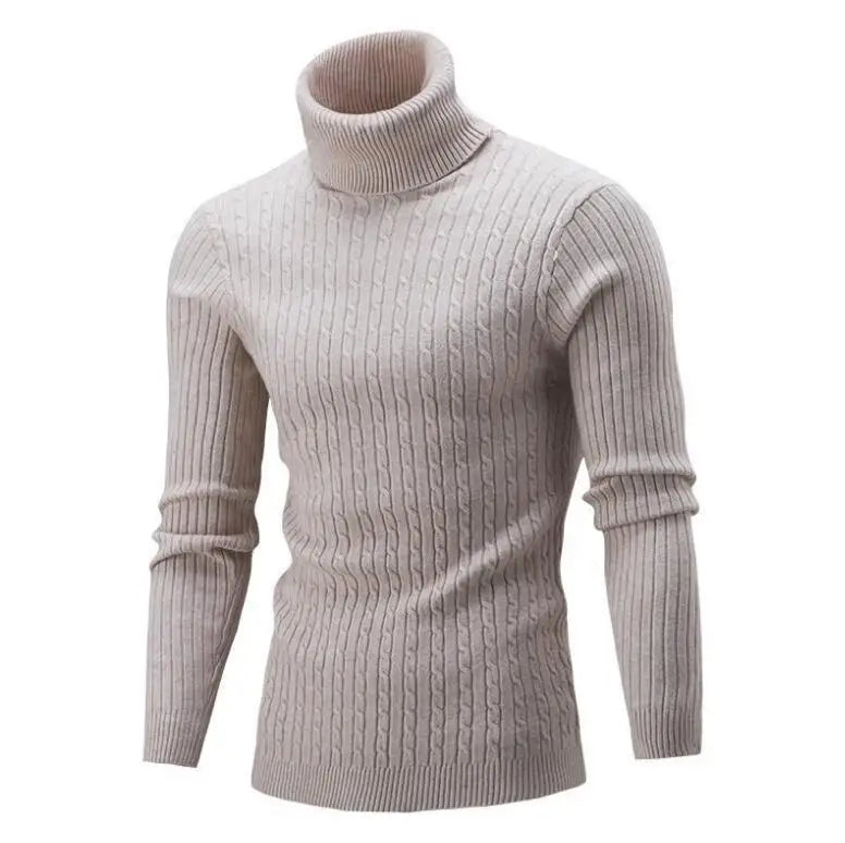 2022 Korean Slim Solid Color Turtleneck Sweater Mens Winter Long Sleeve Warm Knit Sweater Classic Solid Casual Bottoming Shirt