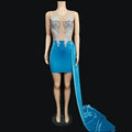OEM LOGO Women Night Rhinestone Sleeveless Short Dress Blue Tassel Sexy Wear Party Dresses Evening Dress