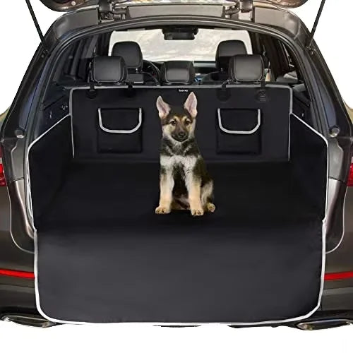4-in-1 SUV Cargo Liner for Dogs Non-Slip Water Resistant Pet Trunk Mat Side Flaps Protector Zipper Made Oxford Back Seat