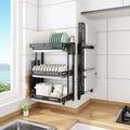 Kitchen Wall Organizer Storage Shelf Foldable Metal Dish Rack 3 Tier Drain Tray Knife Cutting Board Stand Chopstick Cage Black