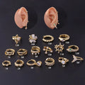 POENNIS Zircon Geometric Trendy Hoop Earrings Unisex Gold Plated Stainless Steel
