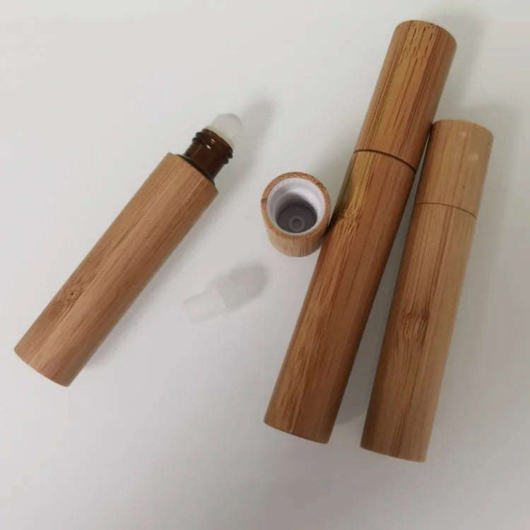 Wooden Packaging 5ml Bamboo Deodorant Container Glass Roller Bottle Essential Oil Container with Stainless Roller