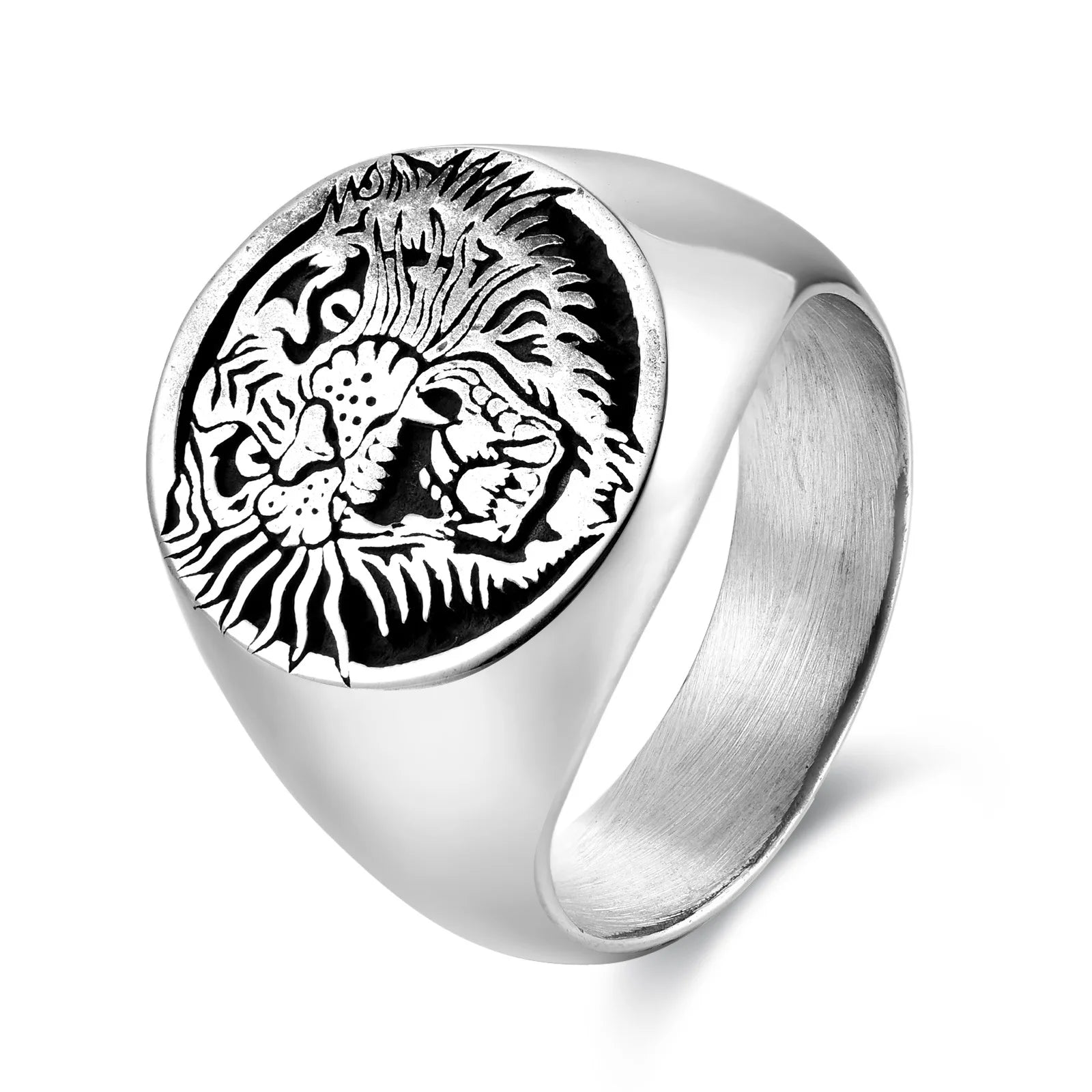 New Vintage Lion Design Fashion Hip Hop Stainless Steel Male Rings Wholesale Customizable Jewelry