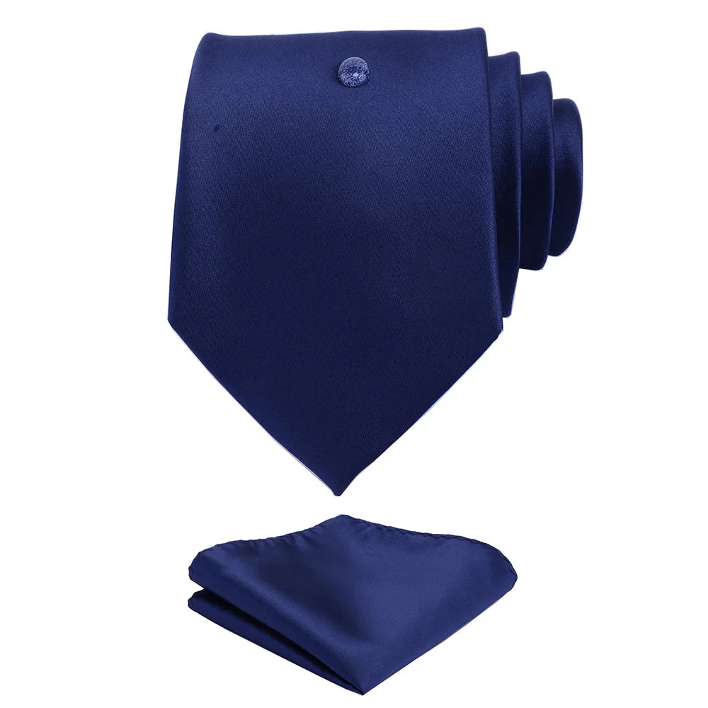8CM Men's Solid Color Dark Blue Black Neck Tie Set Waterproof Jacquard Necktie With Pocket Square Daily Wear Cravat Hanky