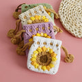 Handmade Sunflower Phone Bag Square Hollowed Phone Cases Crossbody Knitted Wallet Hand Crochetting Coin Purse Keychain